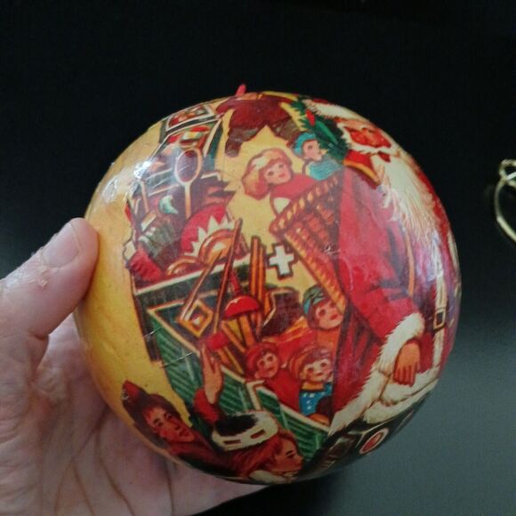 Vintage 5" Round Santa Claus Paper Mache Ball Christmas Ornament St. Nick Decor - Picture 7 of 10
